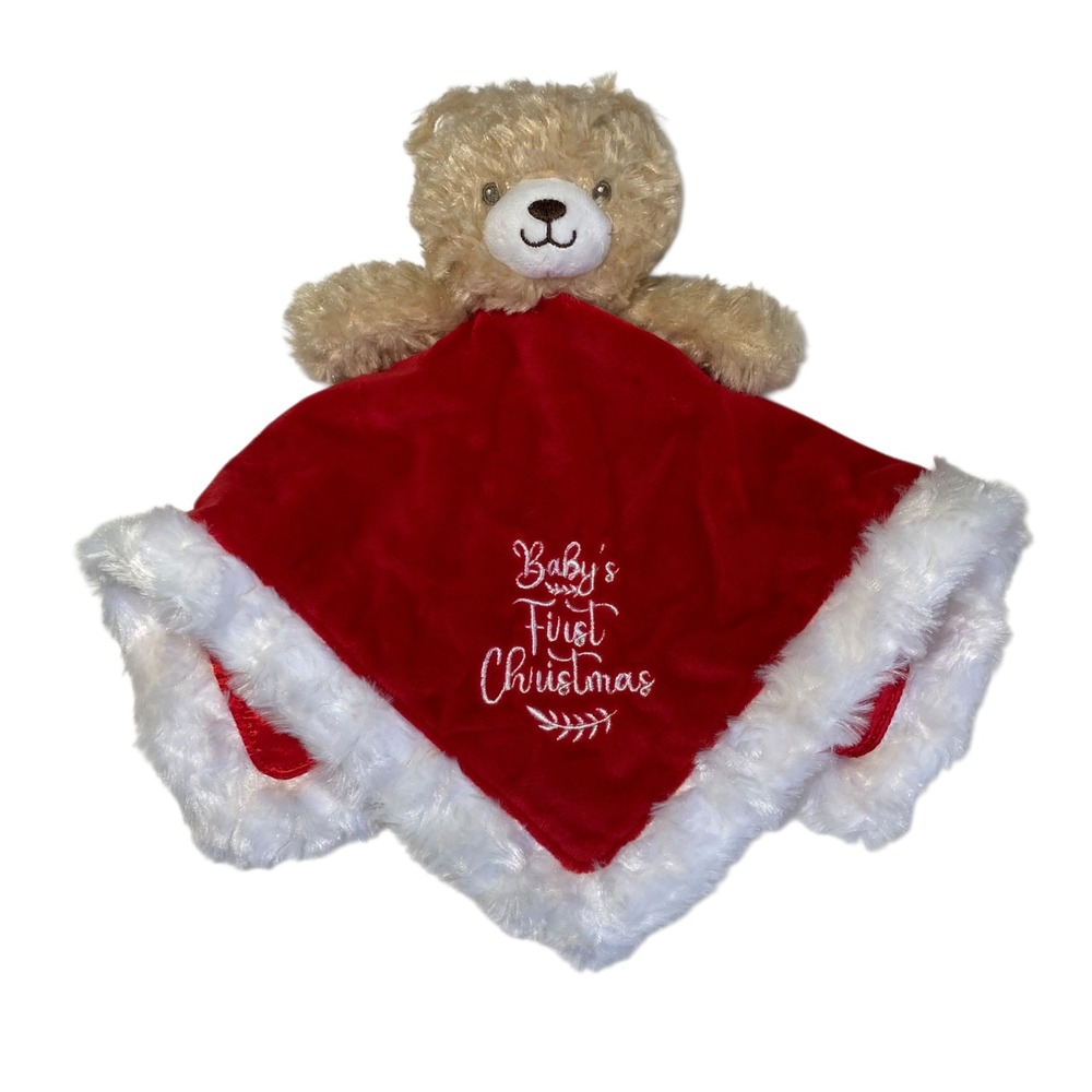 Baby Starters Baby's First Christmas Bear Lovey 15" Security Blanket Rattle Red